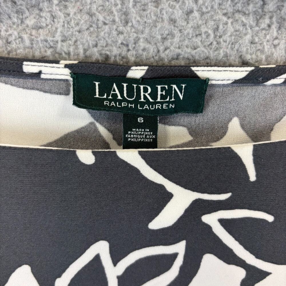 Ralph Lauren Sheath Dress Gray Floral Ruched Stretch V Neck Artsy Classic Career - Picture 5 of 10